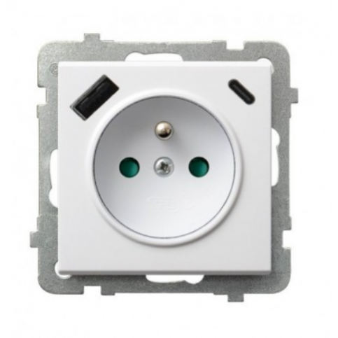 SONATA Gniazdo pojedyncze z uziemieniem z przesłonami torów prądowych z ładowarką USB A+C kolor biały mat GP-1RZPUSBAC/m/75 OSPEL - przechwytywanie[211].png